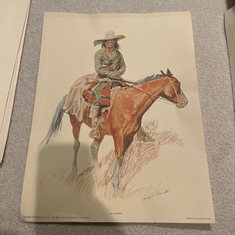 VINTAGE FREDERIC REMINGTON "BUCKSKINS" 1956 SET OF 5 ORIGINAL COLOR PRINTS gallery