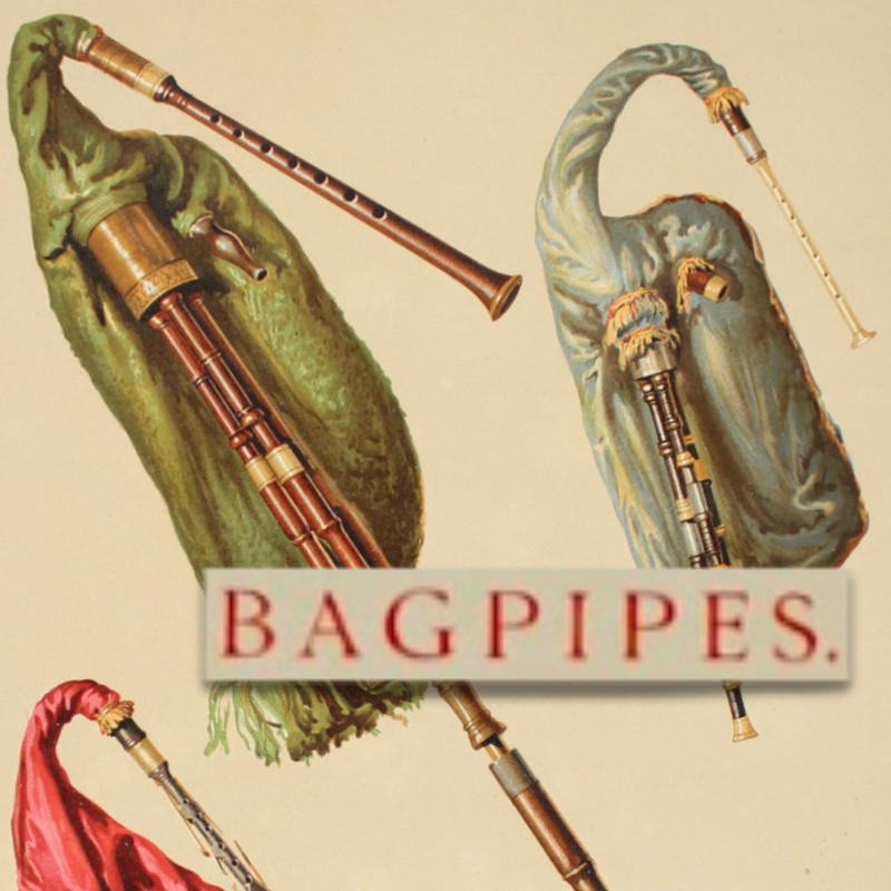 BAGPIPES 1888 Fine Art Litho Northumbrian Hipkins Gibb Glen Northumbrian Scotch