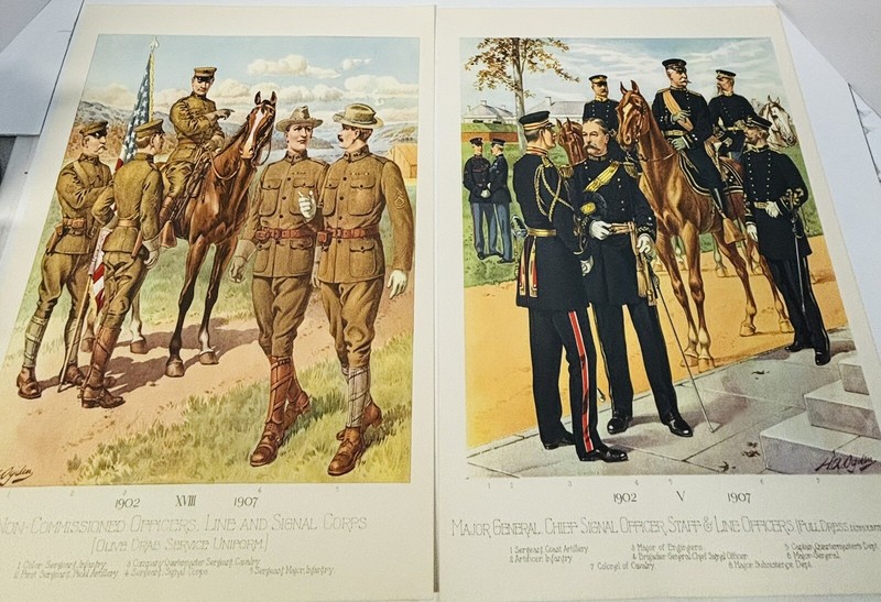 Antique US Army H.A. Ogden Litho Folio Size Prints x2 1902 Uniforms 16.5 x 13in