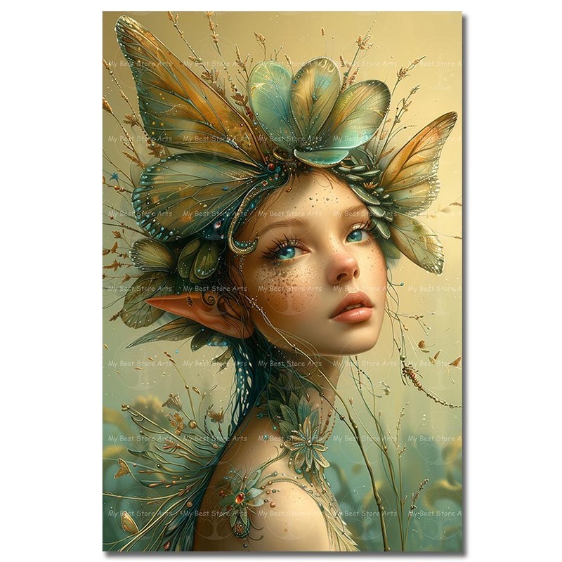 Butterfly Fairy Art Print, Enchanted Portrait Poster, Fantasy Wall Decor