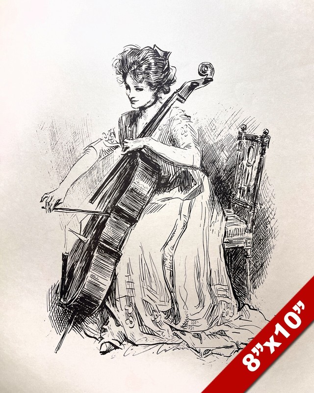 BEAUTIFUL YOUNG WOMAN PLAYING CELLO MUSIC DANA GIBSON REAL CANVAS ART PRINT