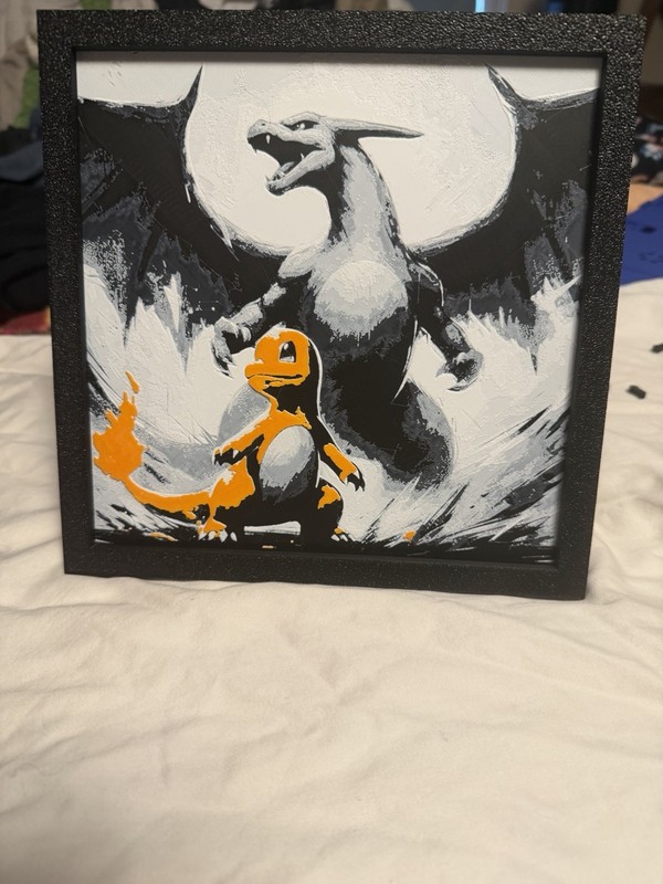 Framed Pokémon Print Decor - Charmander Charizard, 3d printed gallery
