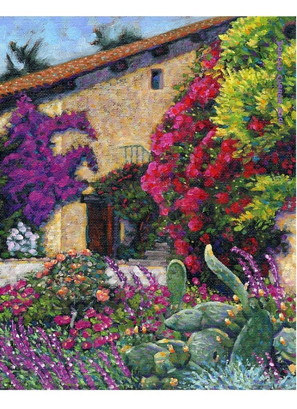 COLOR PRINT OF OIL PAINTING, CALIFORNIA MISSION #1