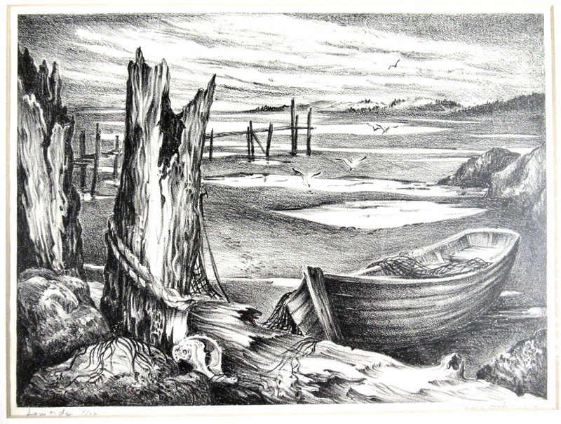 LOW TIDE LUCILLE HOBBIE LITHOGRAPH 1952 SIGNED NUMBERED 4/22 ED. NEW MAT