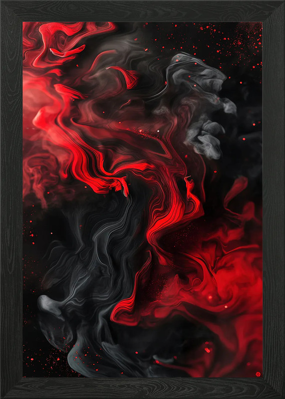 Abstract Red and Black Swirls Framed Wall Art Poster Canvas Print Picture