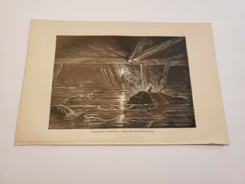 Flooding and Caving in Mining Accidents c. 1872 Engraving Print