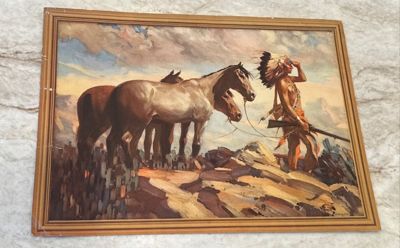 c. 1935 The Horse Trader HM Herget Native American De Luxe Print 12x16”