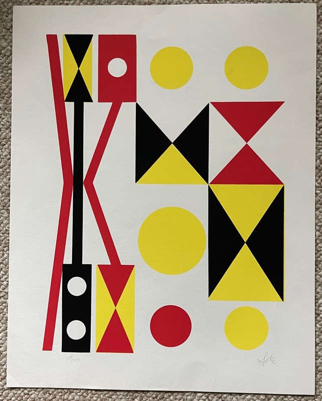 Cool Vintage Geometric Shapes Screen Print Modern Art Wall Hanging Signed Soto gallery