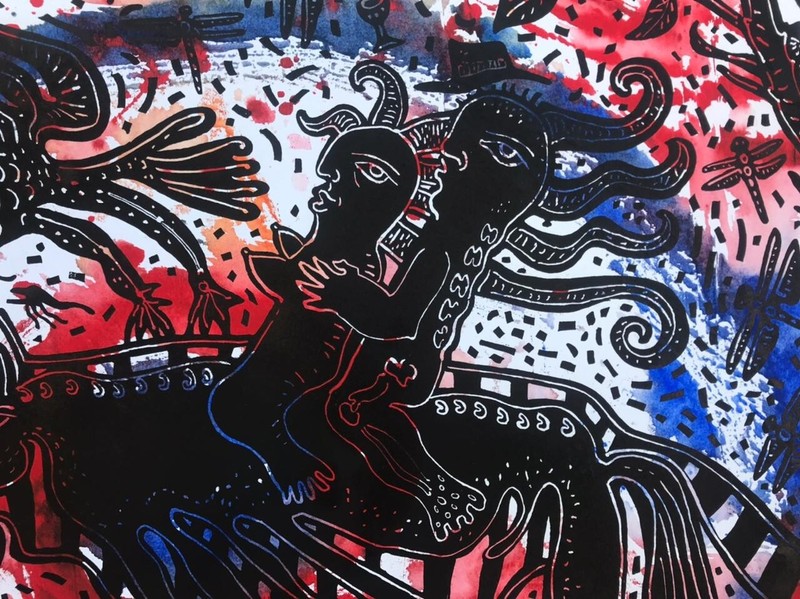Chilean Mexican Art VICTOR HUGO NUNEZ Lovers Original Woodcut Hand-Signed n9 gallery