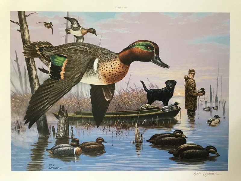 Bob Sopchick “A Late Start” Signed Print 1991 Green-Winged Teal Ducks Unlimited gallery