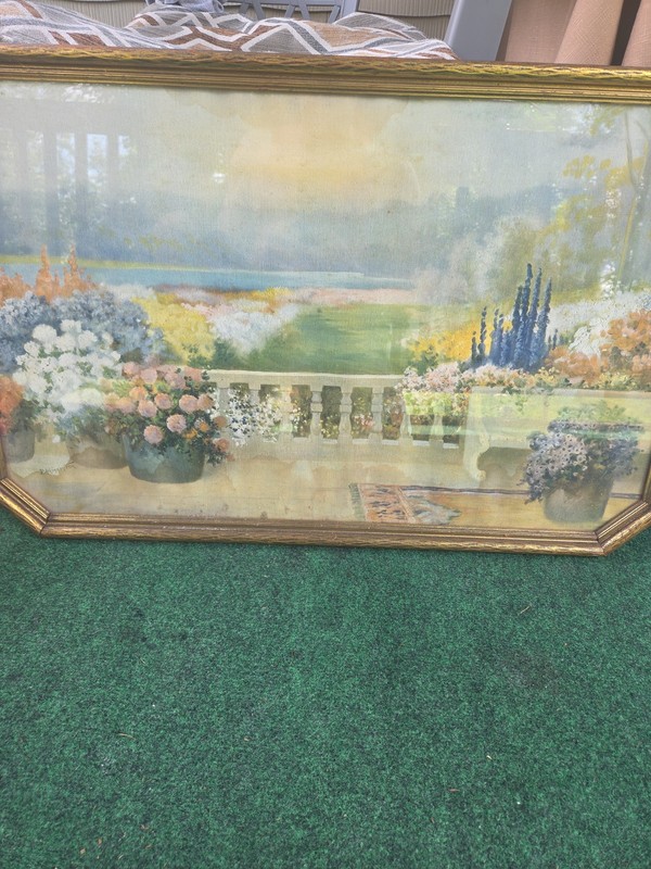 Vintage Max Streckenbach Garden Terrace Lake Print Framed Impressionist Art