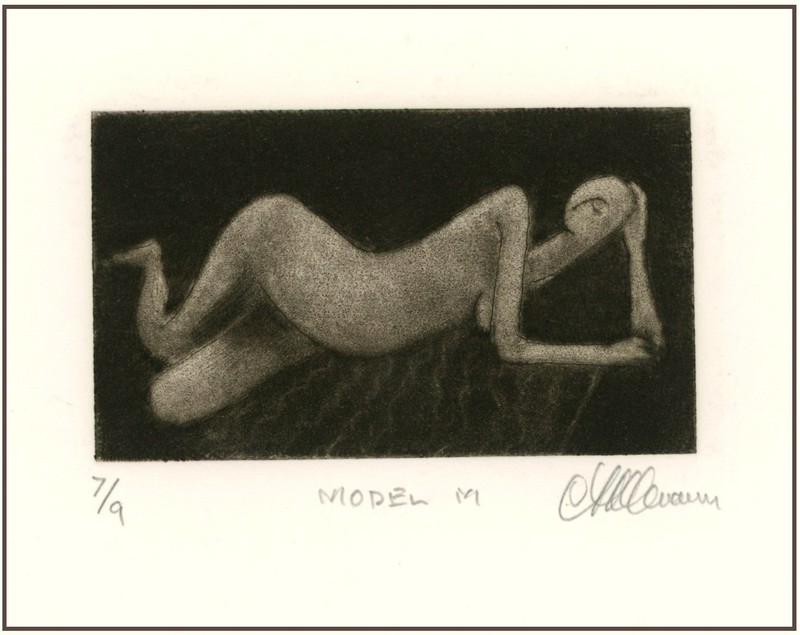 FEMALE BODY MODEL TORSO FIGURE RECLINING Original Modernist MEZZOTINT Signed