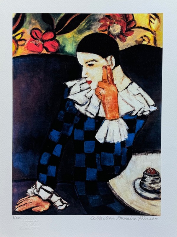 Pablo Picasso HARLEQUIN LEANING Estate Signed Numbered Giclee Art 16″ x 12″