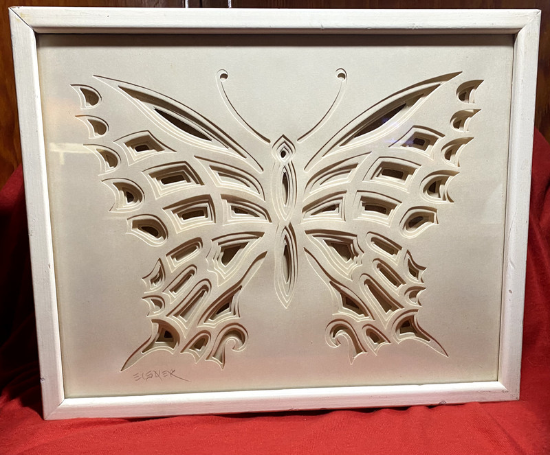 *Vintage 70s Signed Jack Eisner Three Dimensional Paper Butterfly~~Glass Framed*