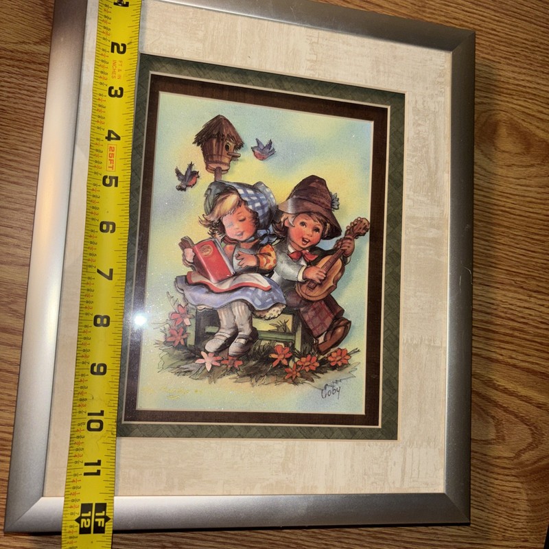 Vintage 3D Paper Tole Shadow Box Picture Hummel Style Silver Framed Print 12x10” gallery