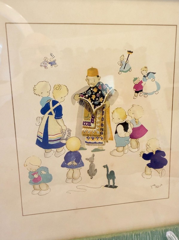 VTG Josette Boland Prints Framed Set of 2 French Childrens Illustrations 1950s gallery