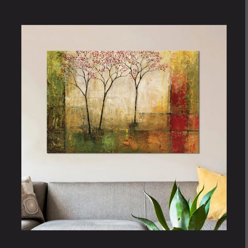 40W»x30H» MORNING LUSTER II by MIKE KLUNG – TREES RED LEAVES ABSTRACT CANVAS