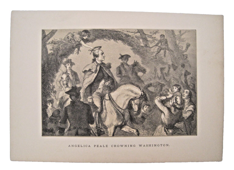 Crowning of George Washington Valley Original 19th Century Steel Engraving 7×9.5