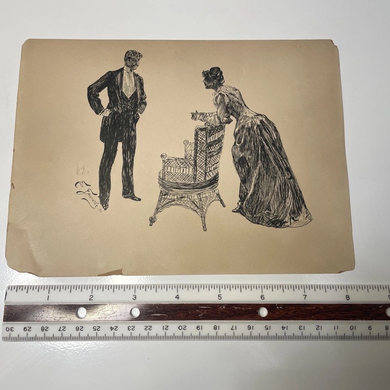 1895 Gibson Girls style pen and ink? signed Elsa Gahindier? gallery