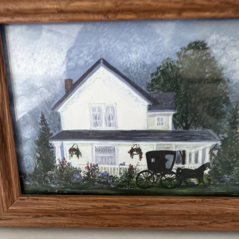 Amish Farm Scene Framed Print Rustic Country Barn Landscape Wall Art 14x5” gallery