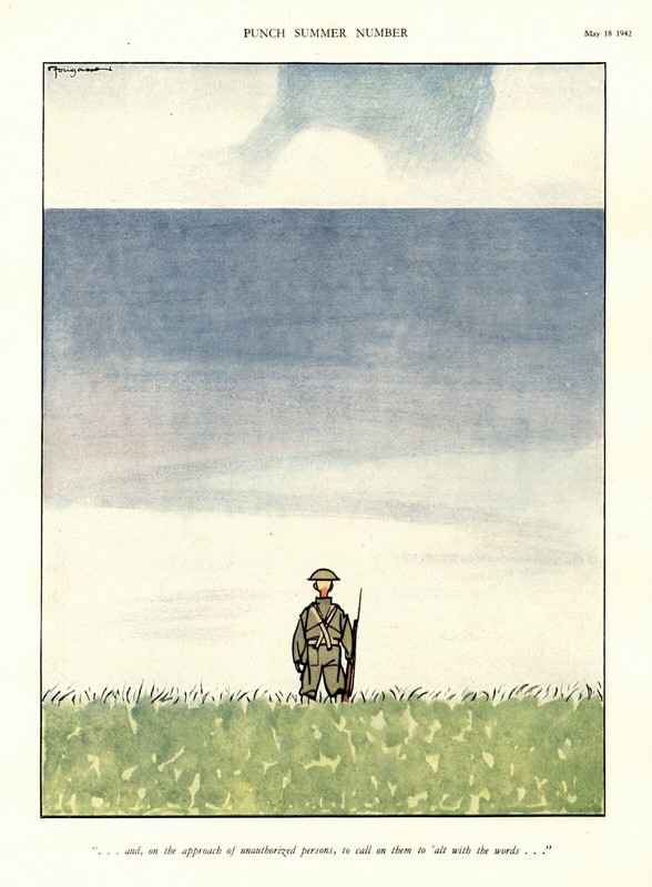 Rare WW2 BRITISH CARTOON – British Army SENTRY Rehearses Orders ALL ALONE Humor
