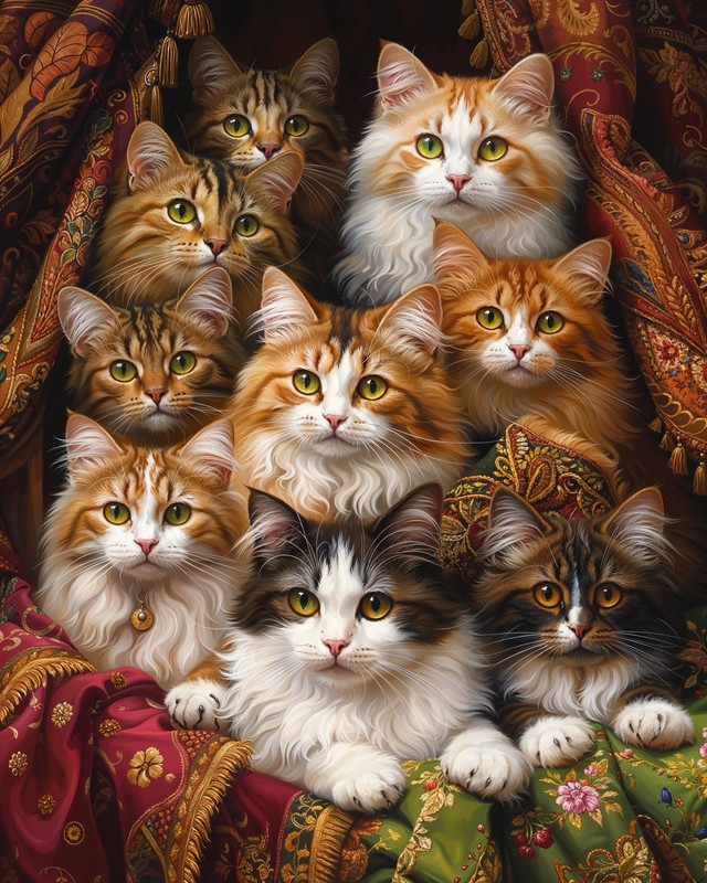8×10 Art Print Cats Group Painting – 21700949