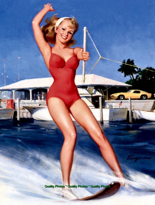 Pretty Woman Water Skiing 8.5×11″ Photo Print Gil Elvgren Swinsuit Pinup Art