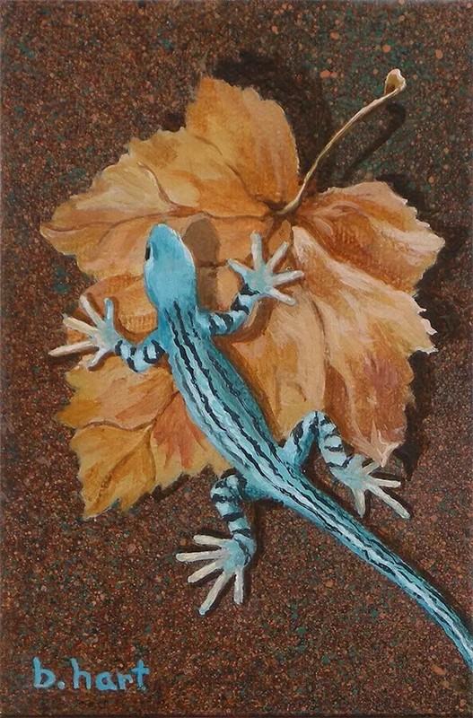 Lizard Blues Giclee On Watercolor Paper-Trompe l’oeil-Gecko Reptile Artwork
