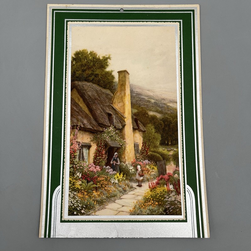 Vintage 1936 Claude Strachan Cottage Calendar Top Art Deco Frame Litho