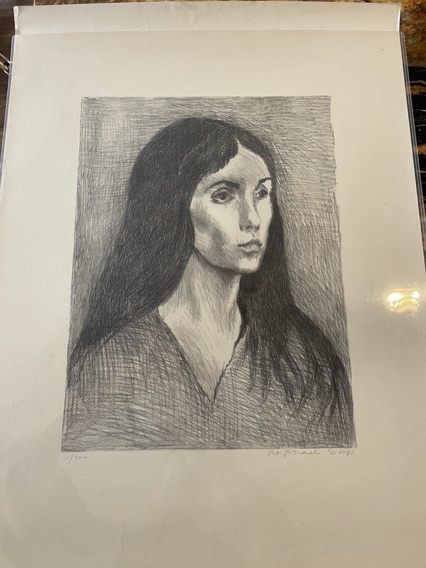 ART Raphael Soyer Woman With Long Dark Hair By Raphael Soyer Signed 1/300 Large