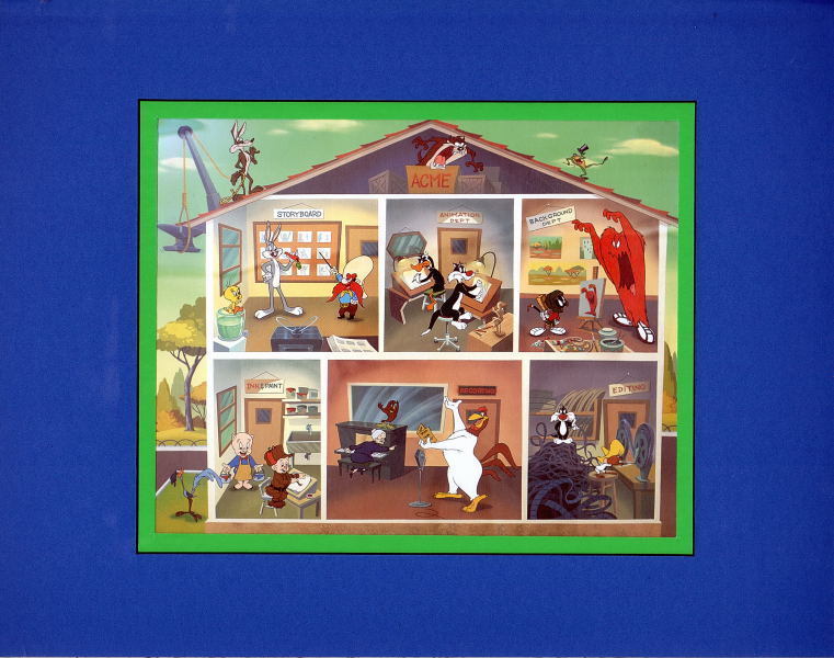 LOONEY BIN PRINT PROFESSIONALLY MATTED Warner Bros Bugs Marvin Foghorn Wile E