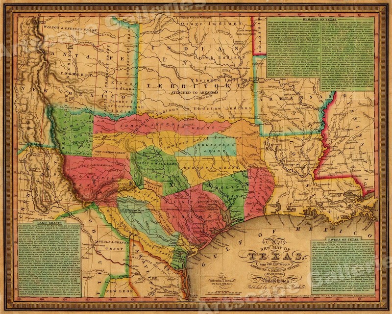 1835 Texas, Indian Territory & Mexican States Map Wall Map - 20x24
