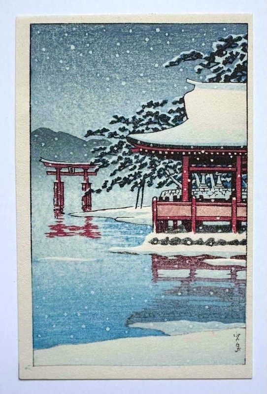 Kawase Hasui – «Miyajima in Snow» 1936 – Miniature Vintage Woodblock Print