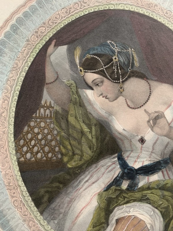 Antique Victorian Romantic Poetry Engraving Zelica Hand Coloured c1853 gallery