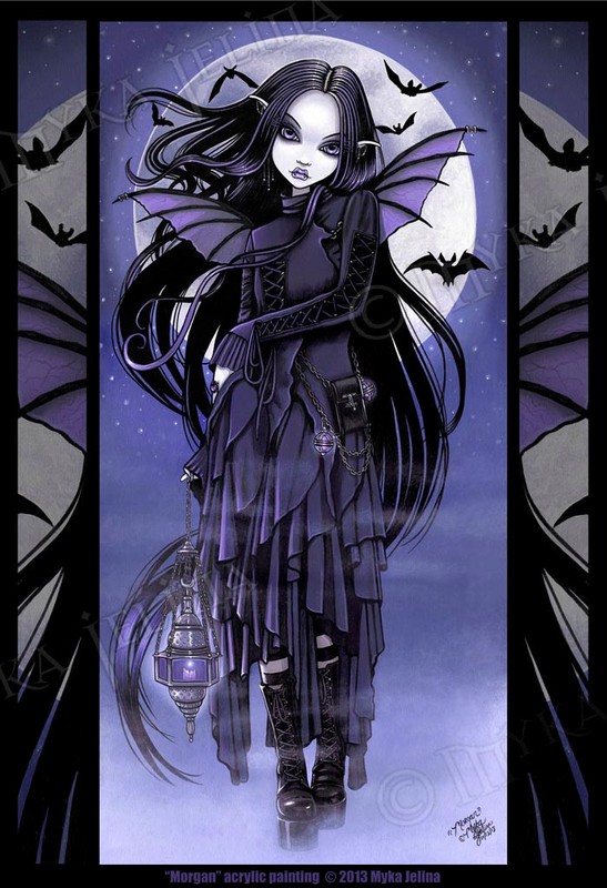 Gothic Purple Vampire Moon Bat Fairy Morgan Myka Jelina 13×19 inch Print Signed