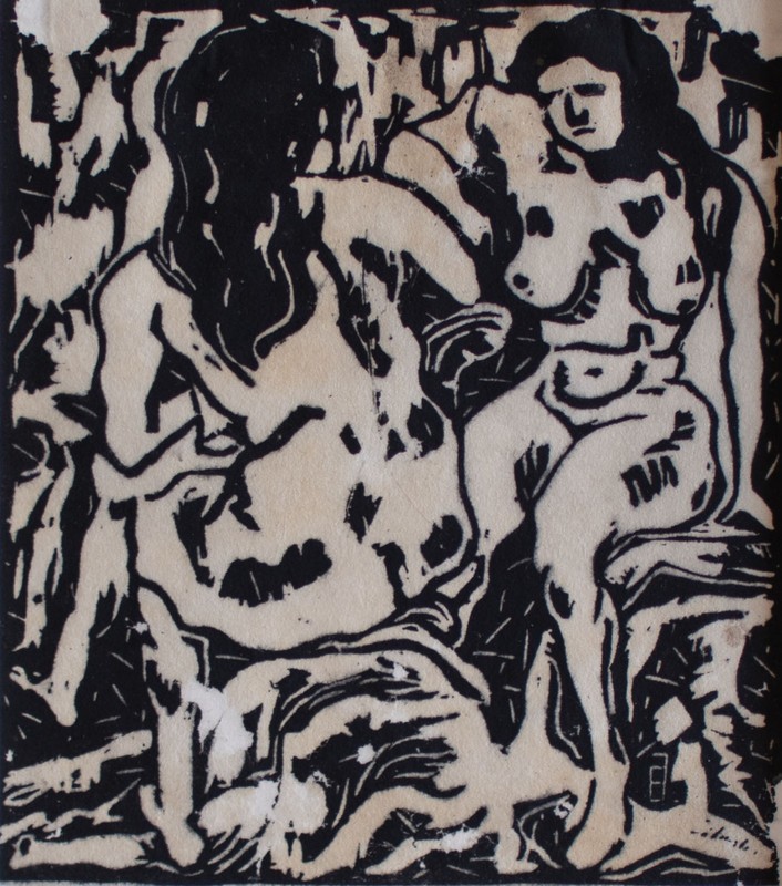 Eberhard Viegener Female Nude Expressionism Monogrammed Woodcut Circa 1920