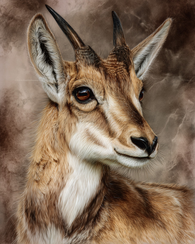 8×10 Pronghorn Antelope portrait, soft neutral backdrop, realism – 694251680