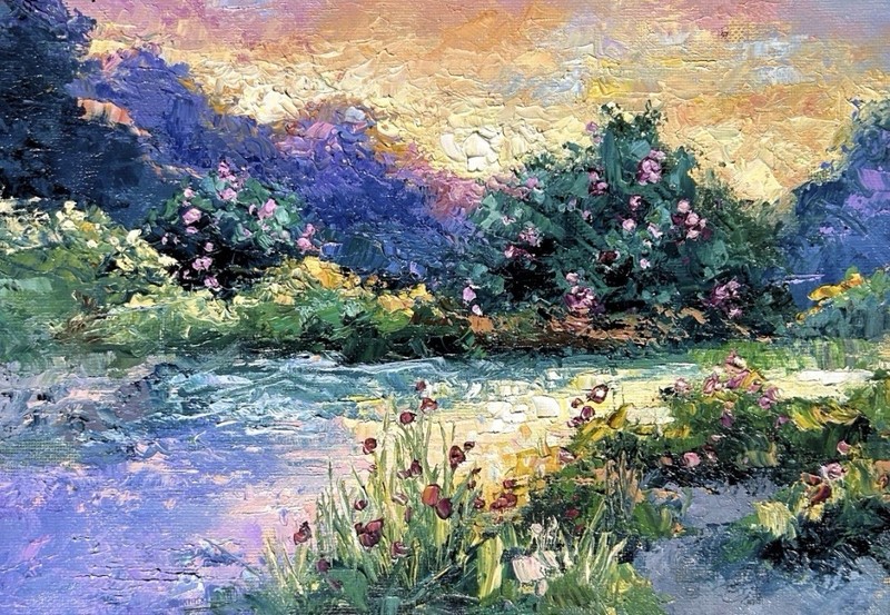 Vibrant Textured Oil Painting Landscape Wall Art Print | Cottagecore Landscape gallery