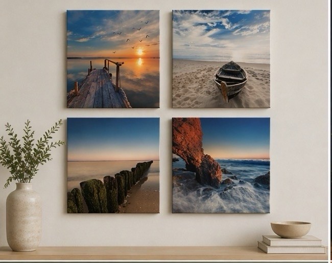 4-Piece Coastal Canvas Wall Art 12” x 12” each beach Ocean Sunset Nautical Decor gallery