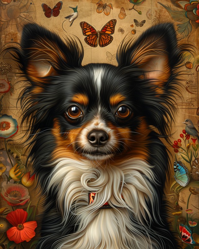 8x10 Art Print Butterfly Dog Head - 580435719