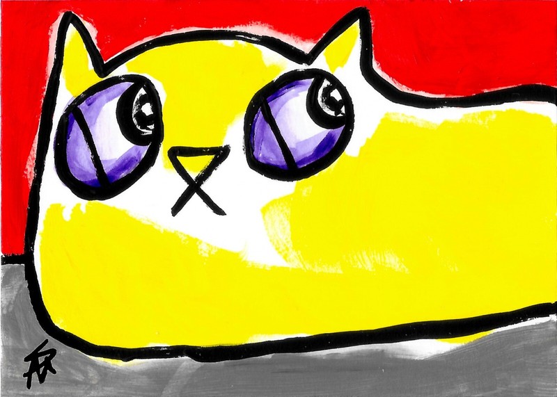 ACEO Print Cat Original Painting Miniature Art Card By Samantha McLean