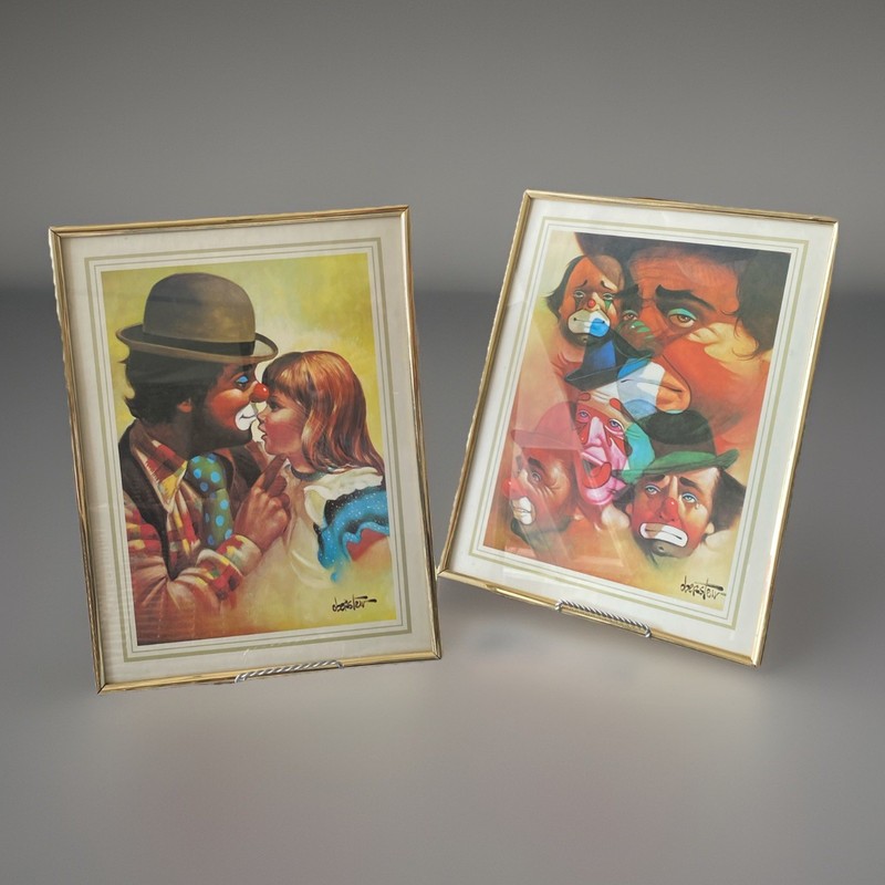 Chuck Oberstein Vintage Clown Print Signed Framed 16×12
