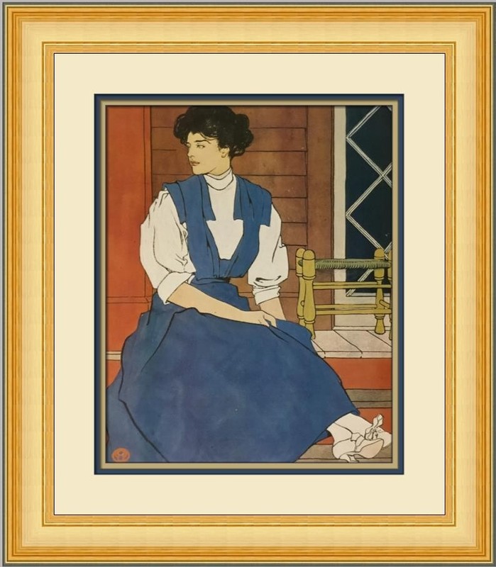 Edward Penfield Young Woman on a Veranda Custom Framed Print