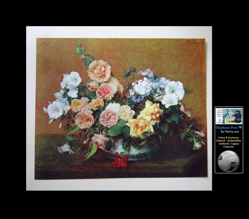 Henri Fantin-Latour Roses & Other Flowers Impressionism 11×14″ Art Color Plate