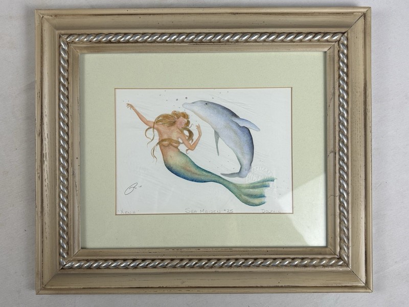 Robert Kline Art Sea Maiden Mermaid Xenia #25 W/ Dolphin Stamped Signed Framed