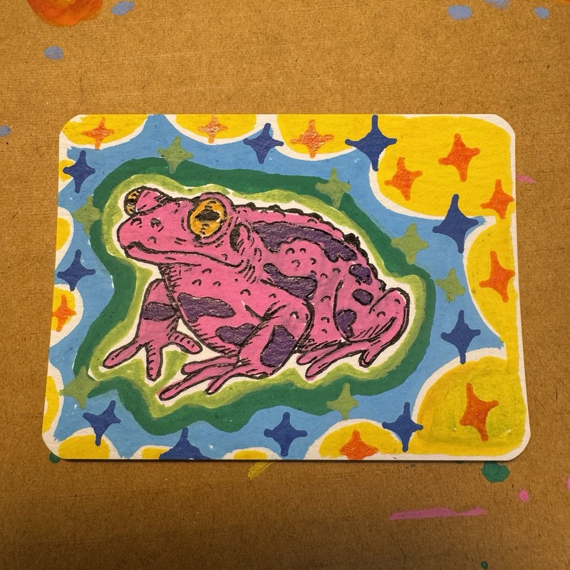 ACEO Original Signed Frog Illustration Painting on Paper 2.5×3.5
