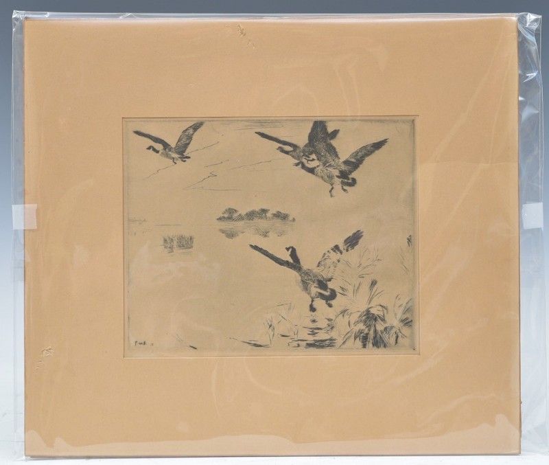 Frank Benson Lithograph, «Morning», signed in plate, Duck Hunting circa 1915
