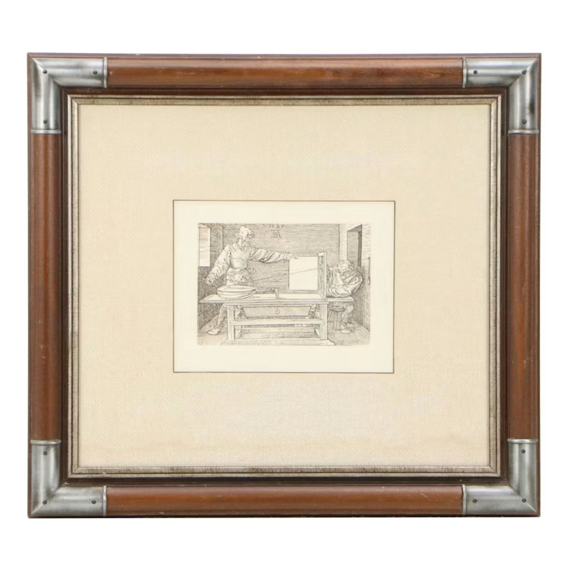 Framed Engraving Print after Albrecht Durer «The Draughtsman of the Lute»