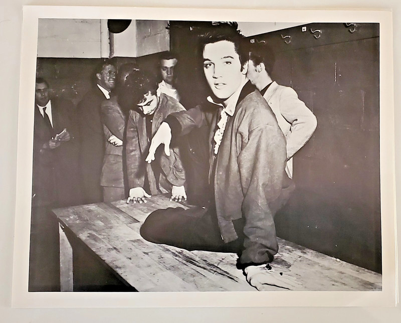 Elvis Sitting on Table Rare Black & White Photograph 8 x 10