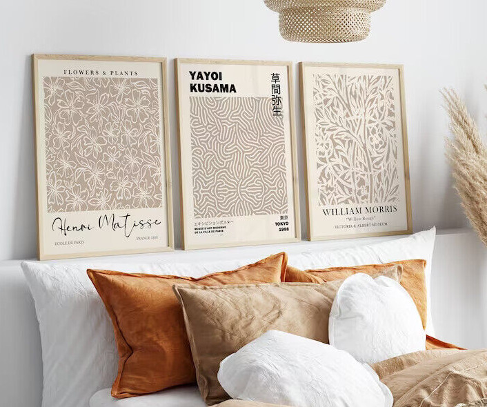Neutral Beige Wall Art Posters Set Of 3 Cream Morris Matisse Poster Prints gallery